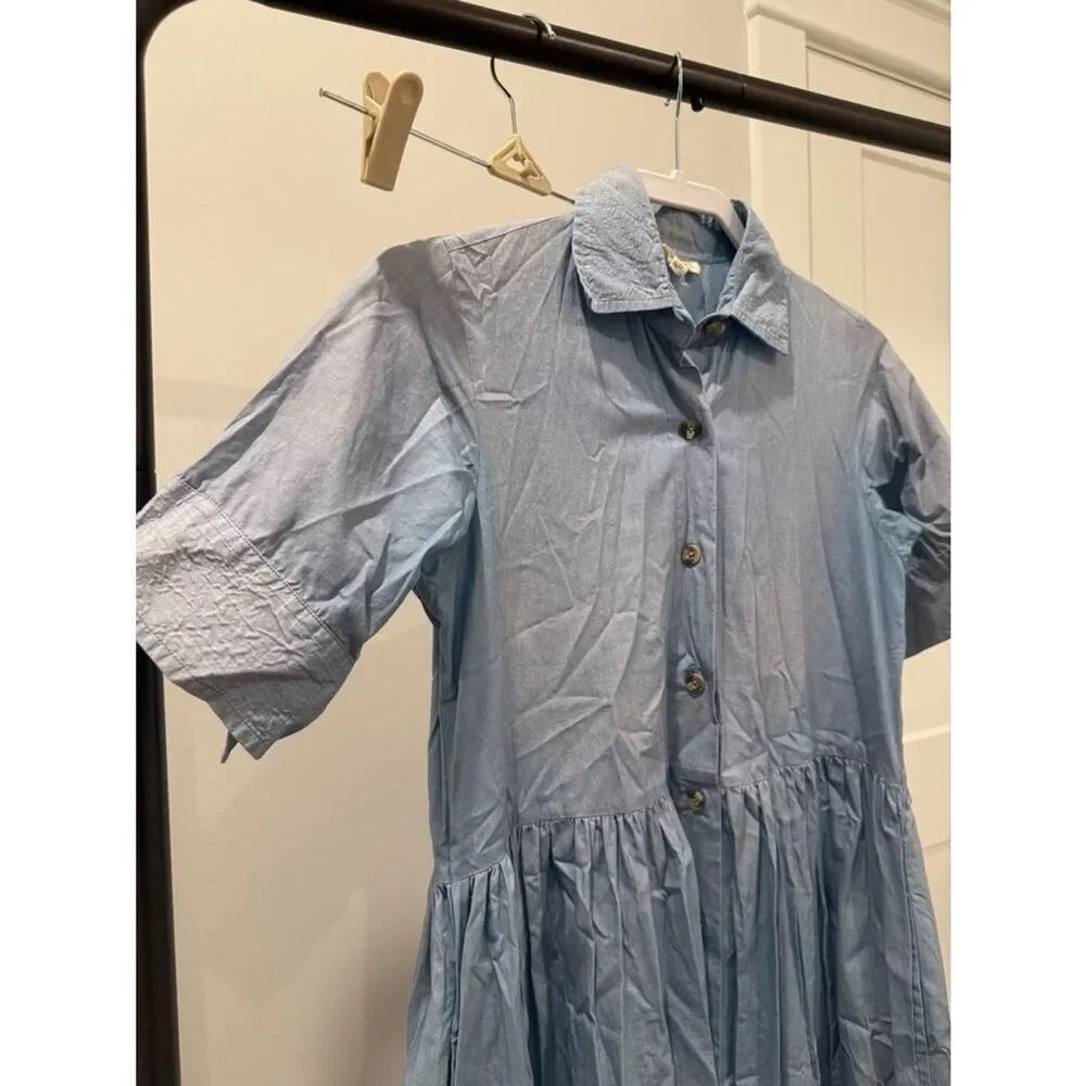 Parterre Light Blue Button-Front Maxi Shirt Dress